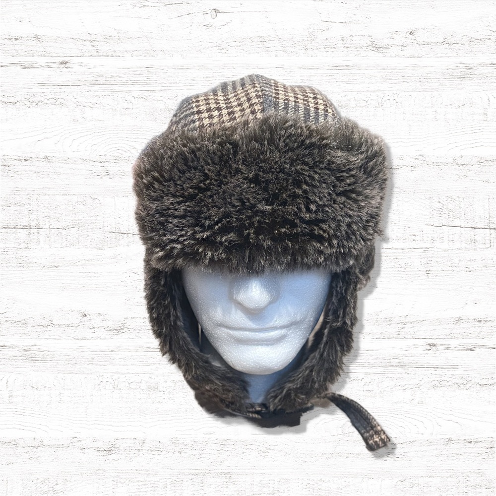 Faded Glory Fur Trap Hat One Size Gray & Brown